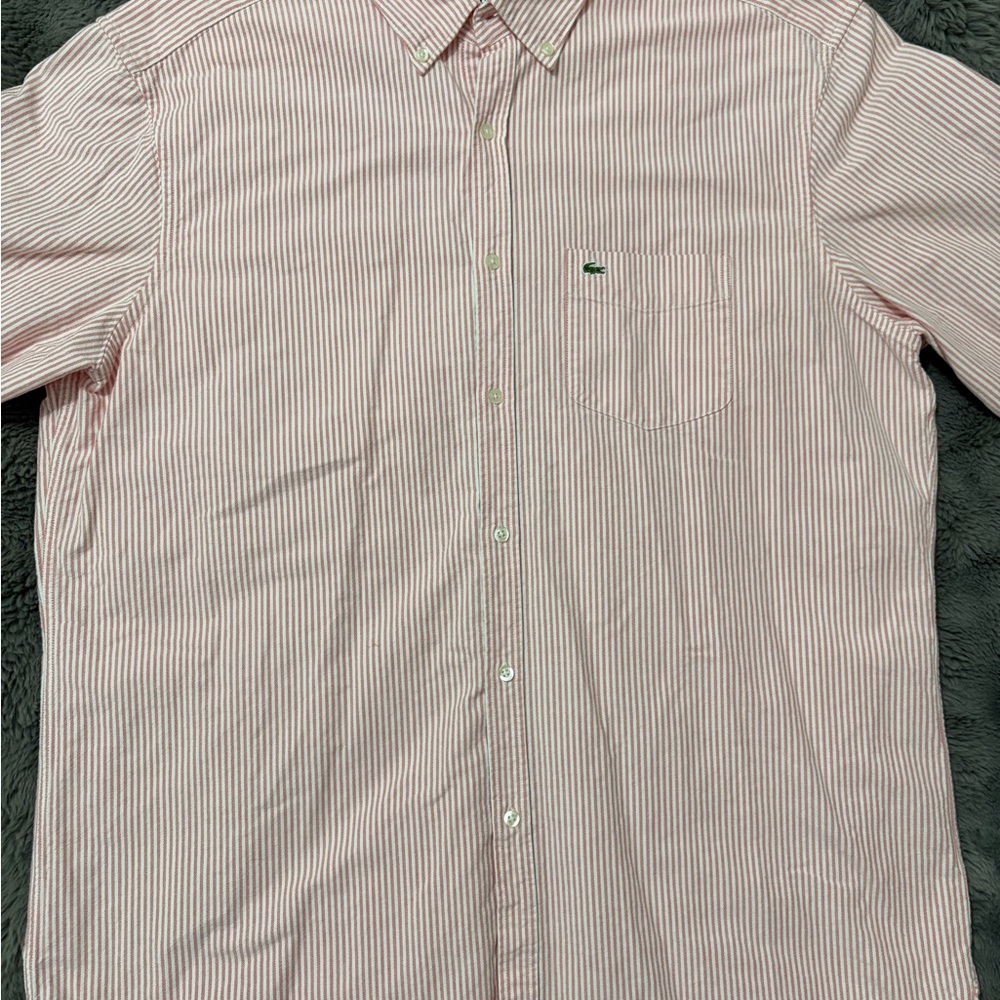 Lacoste Men's Casual Pink Striped Button Down Shirt Size 44